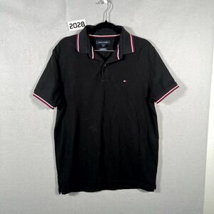 Tommy Hilfiger Polo Shirt Men Medium Black Regular Fit Tommy Wicking Golf Tennis